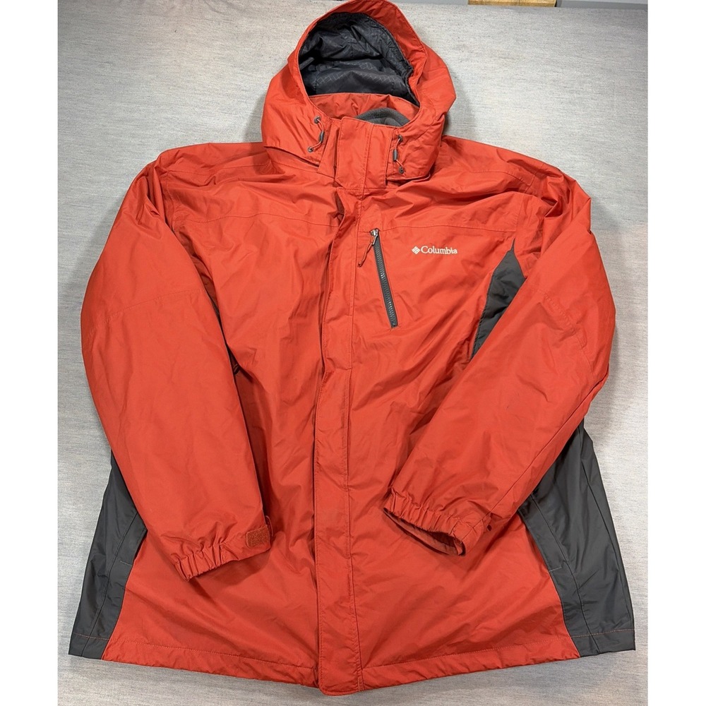 Columbia Interchange Jacket Mens XXL Orange 3-in-1 Hood Ski Snow Fleece Lined